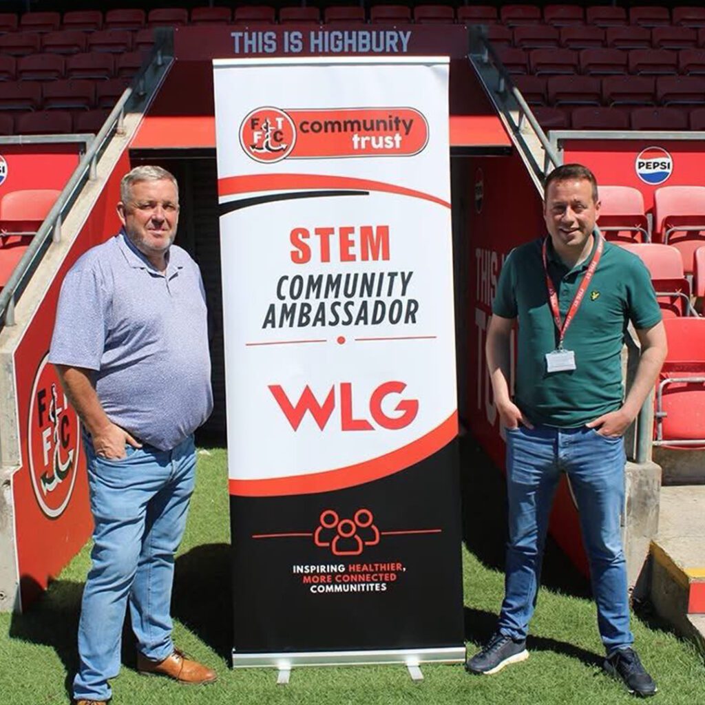 WLG Managing Director Kevin O'Toole with Fleetwood Town Community Trust CEO Tom Hutton at Highbury Stadium