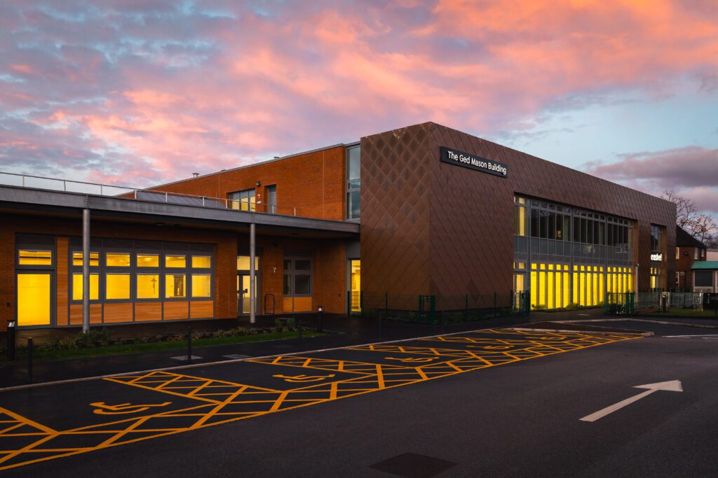 External picture of the completed Ged Mason Building at Royal College Manchester (Seashell Trust)