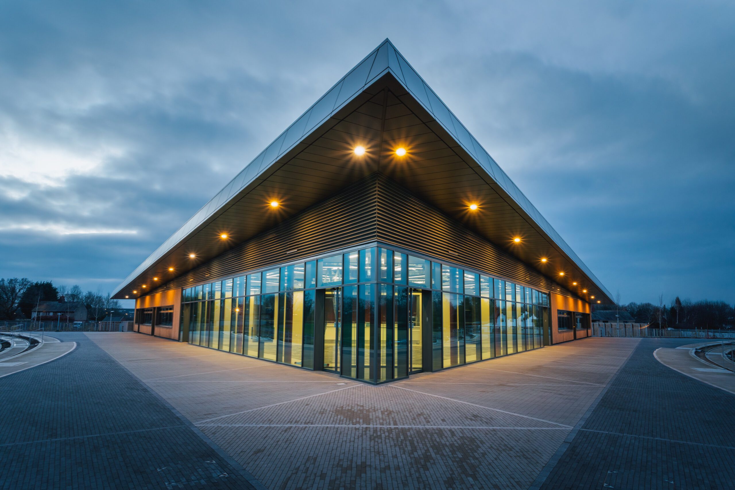 General external picture of the completed Farington Pavilion for Lancashire County Cricket Club